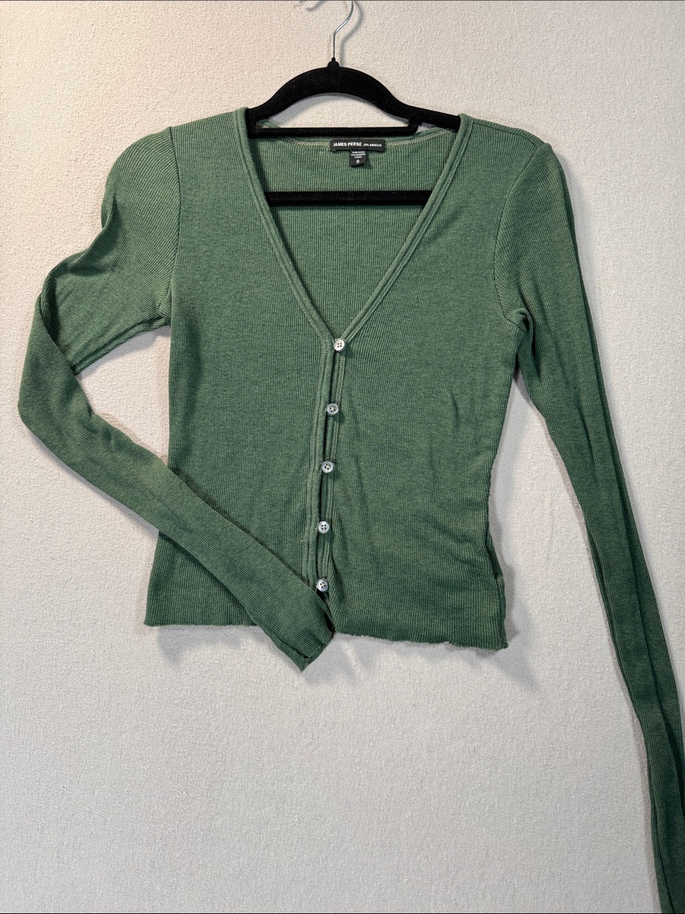 James Perse Olive Green Ribbed  Cashmere blend V-Neck Cardigan